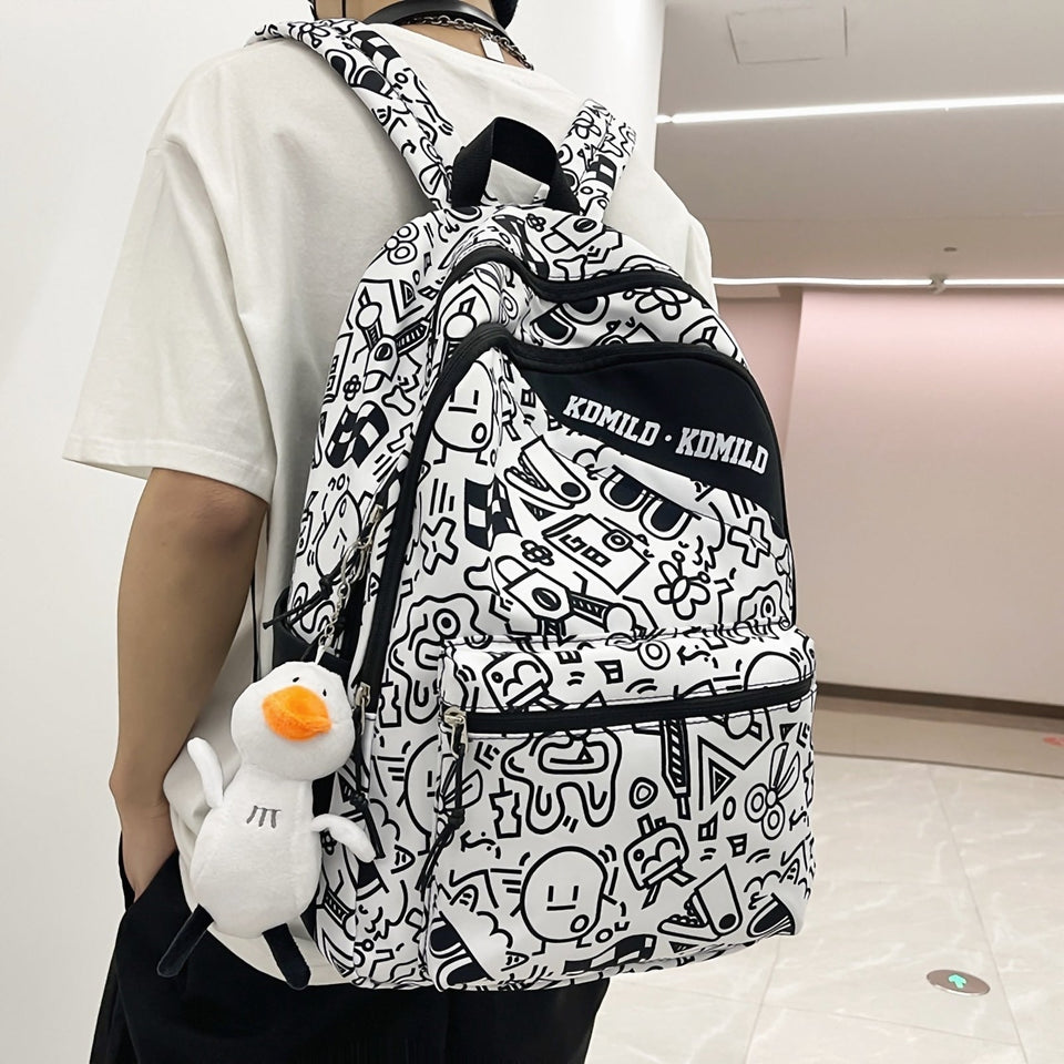 Men Cool School Backpacks Nylon Highschool Student Schoolbag Teens Graffiti Book Bag Women Rucksack Travel Bag Big Preppy Schoolbag