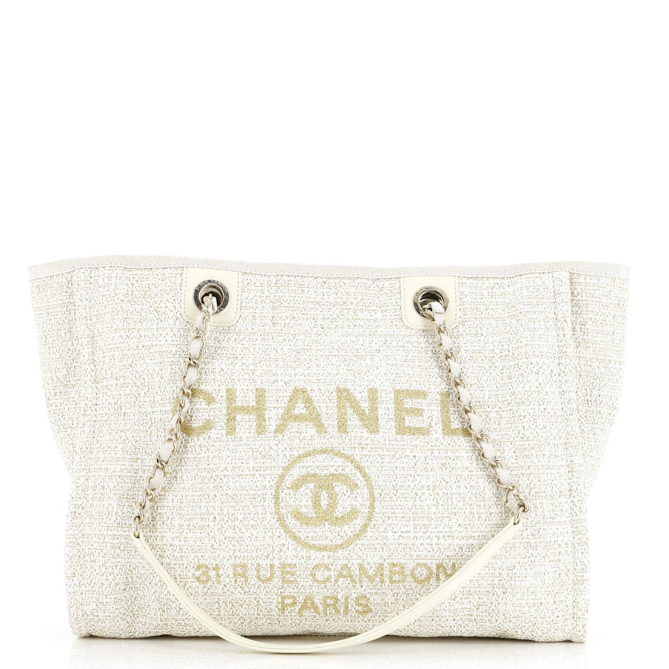 CHANEL Deauville Tote Raffia with Glitter Detail Small