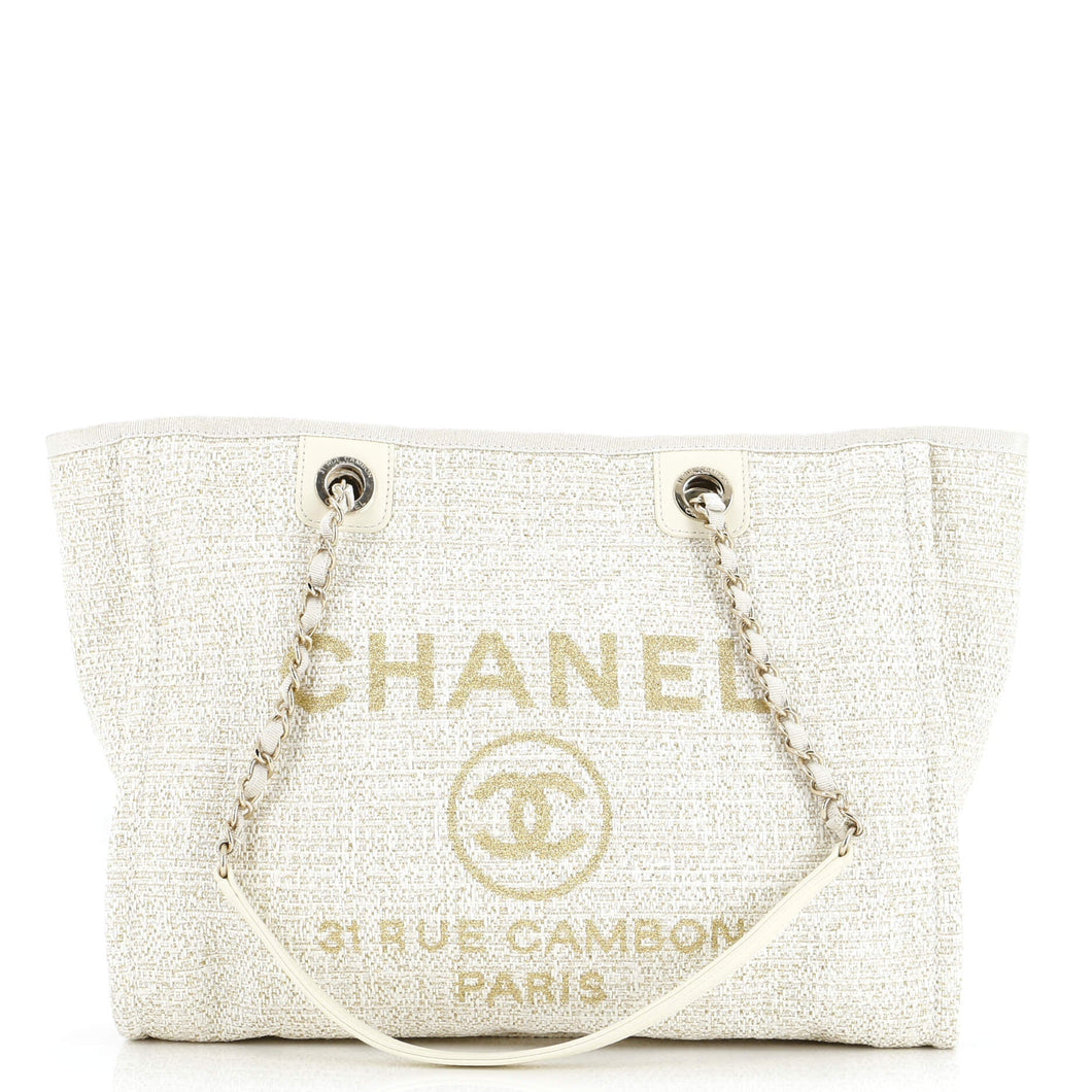 CHANEL Deauville Tote Raffia with Glitter Detail Small