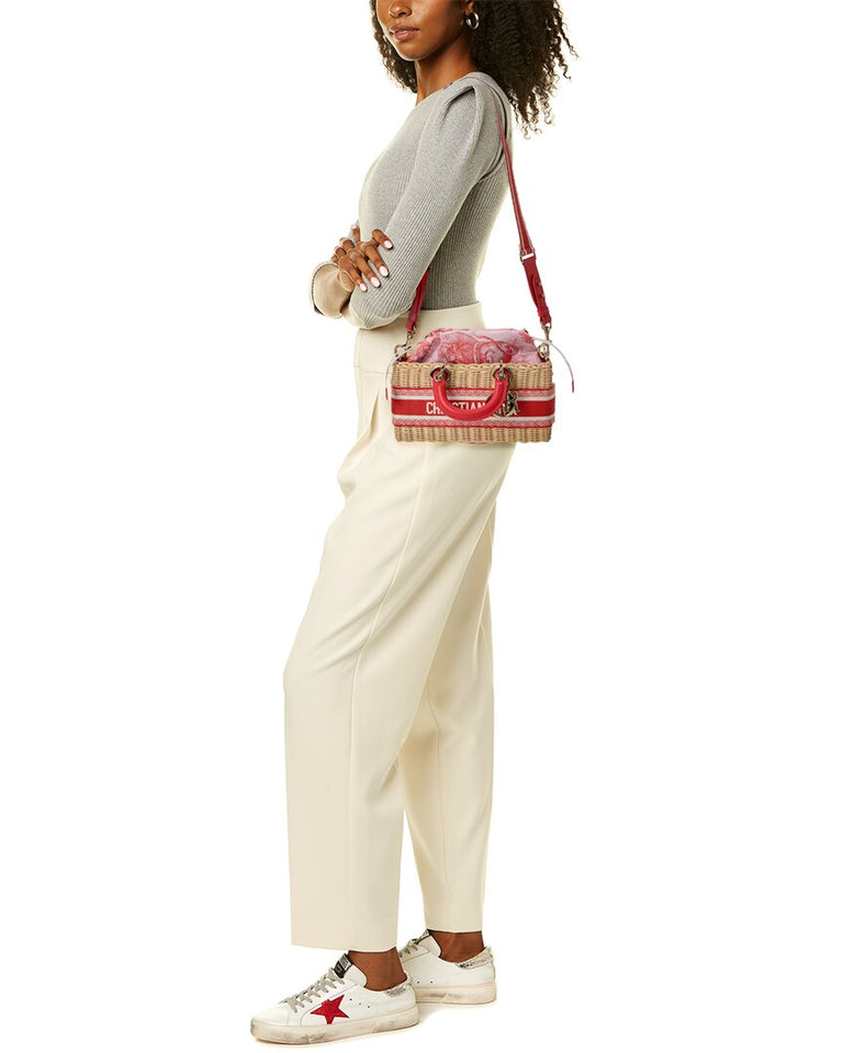 Dior Lady D-Joy Medium Straw & Leather Tote