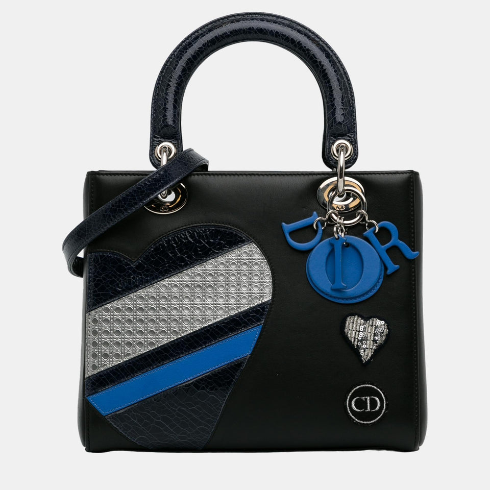 Black Medium Calfskin Patch Embellished Lady Dior