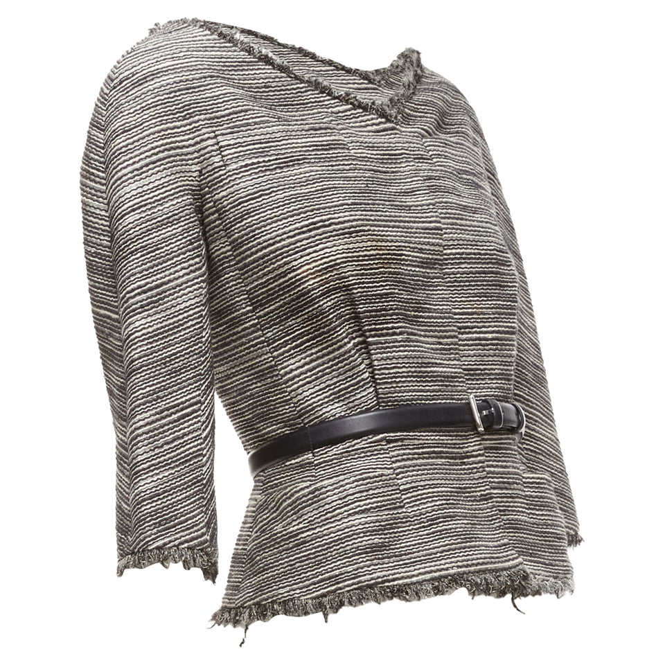 Christian Dior Applique Cotton Leather Belt Cropped Bar Jacket