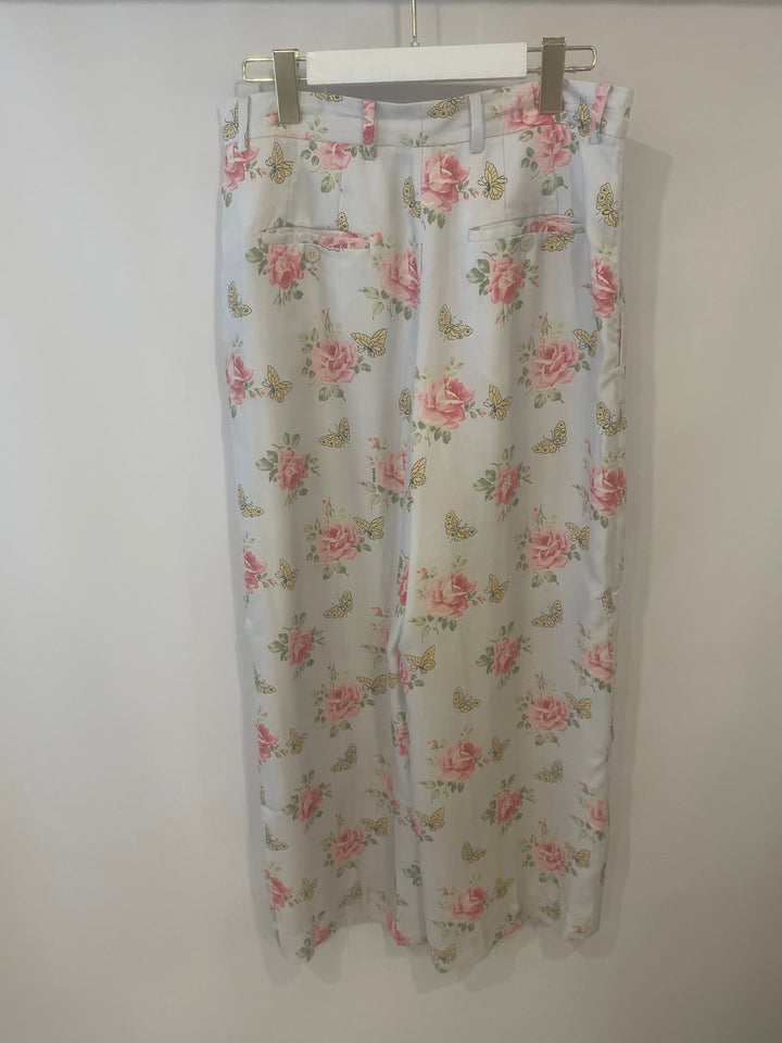 Prada Baby Blue Silk Floral High-Rise Pants Size IT 44 (UK 12)