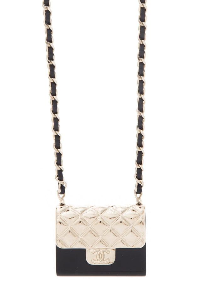 Chanel Black & Gold Resin Quilted Lambskin Minaudiere Flap Clutch on Chain
