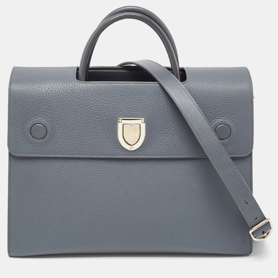 Grey Leather Large Diorever Top Handle Bag