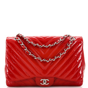 CHANEL Classic Single Flap Bag Chevron Patent Maxi