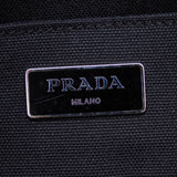 Black Prada Mini Canapa Convertible Canvas and Feather Tote Satchel