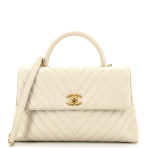 CHANEL Coco Top Handle Bag Chevron Caviar Medium