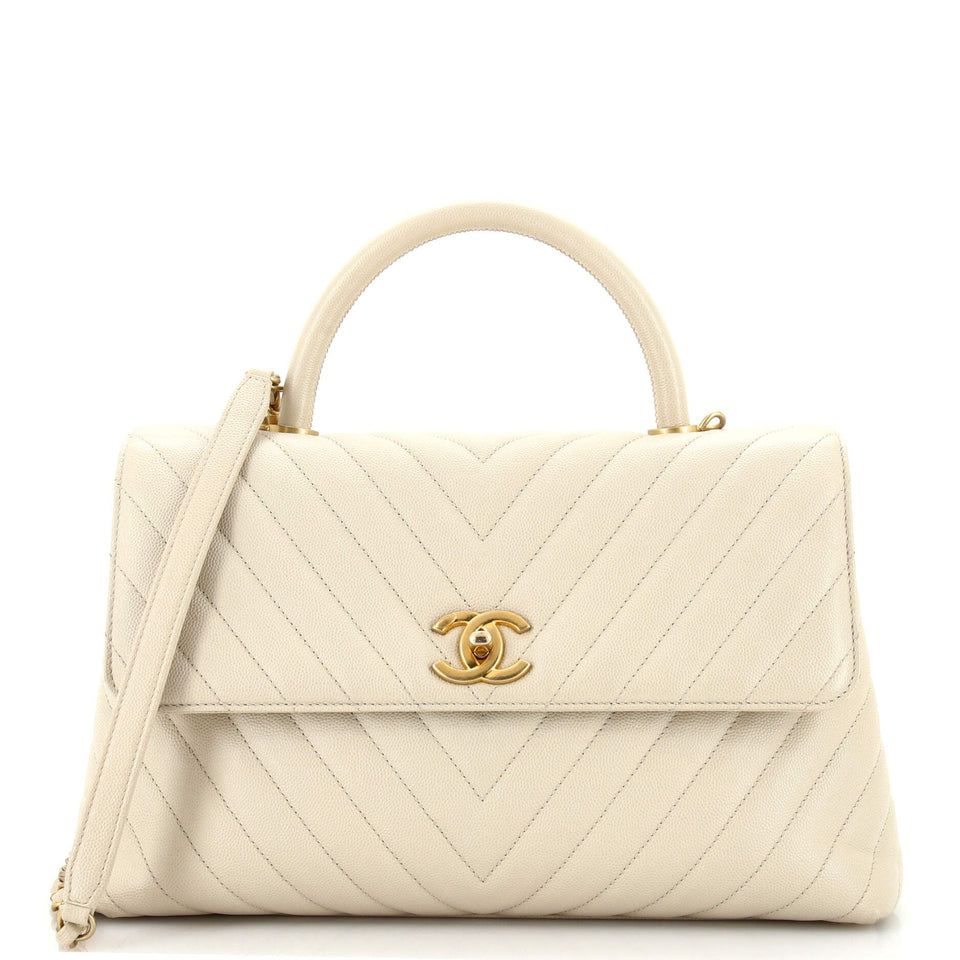 CHANEL Coco Top Handle Bag Chevron Caviar Medium