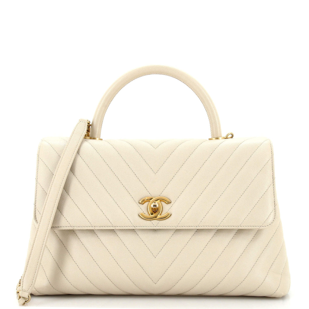 CHANEL Coco Top Handle Bag Chevron Caviar Medium