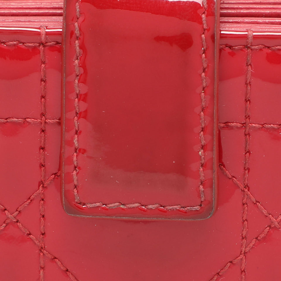 Dior Red Cannage Patent Leather Lady Dior Gusset Card Case