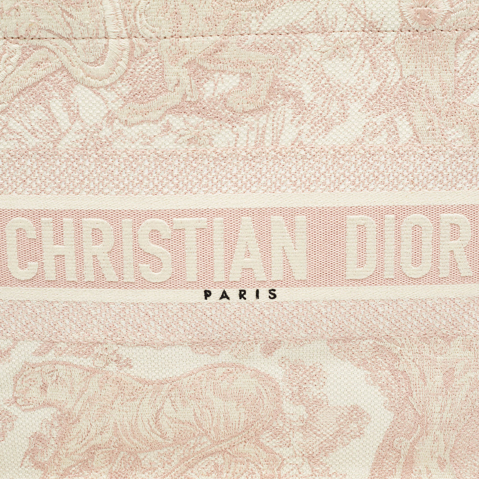 Dior Pink Embroidery Canvas Medium Book Tote..