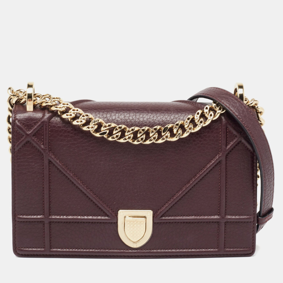 Burgundy Leather Small Diorama Shoulder Bag