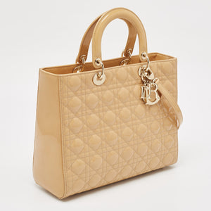 Dior Beige Cannage Patent Leather Large Lady Dior Tote