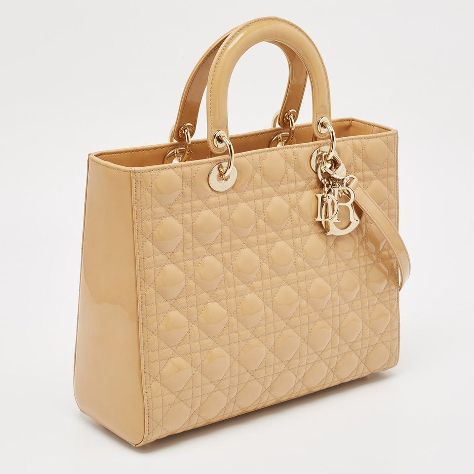 Dior Beige Cannage Patent Leather Large Lady Dior Tote