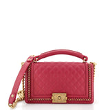 CHANEL Chain Handle Boy Flap Bag Quilted Calfskin Old Medium