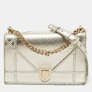 Silver Leather Medium Diorama Flap Shoulder Bag
