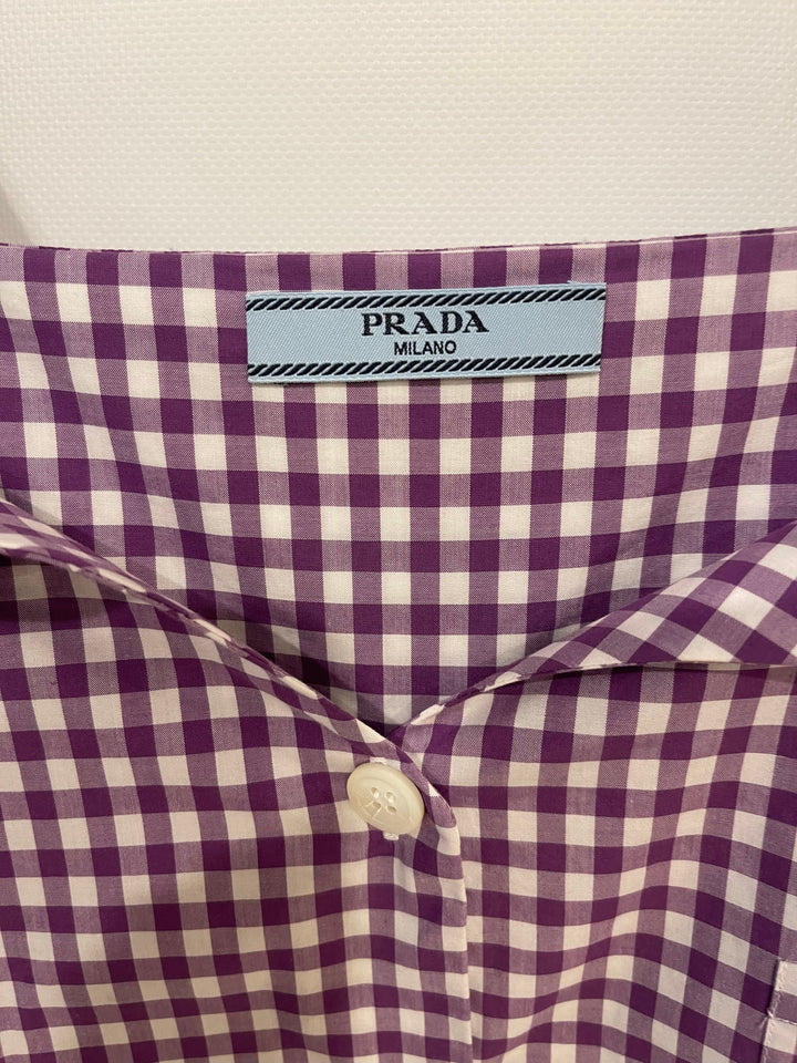 Prada Purple and White Vichy Printed Shirt with Tie Details Size IT 40 (UK 8)