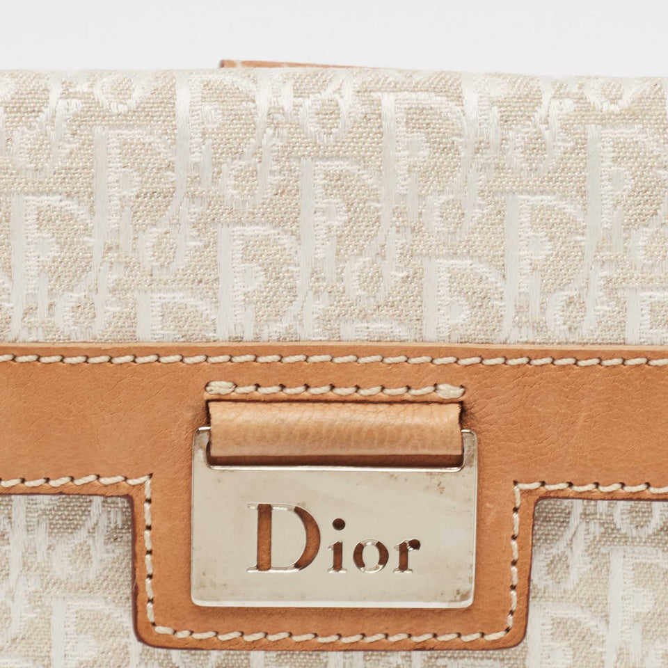 Dior White/brown Oblique Canvas And Leather Street Chic Compact Wallet