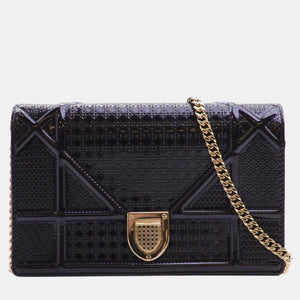 Dark Blue Patent Leather Diorama Wallet on Chain