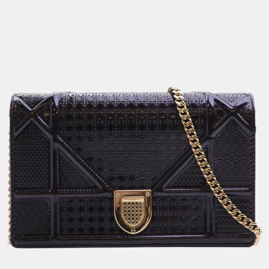 Dark Blue Patent Leather Diorama Wallet on Chain