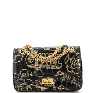 CHANEL Reissue 2.55 Flap Bag Graffiti Crocodile Embossed Calfskin Mini