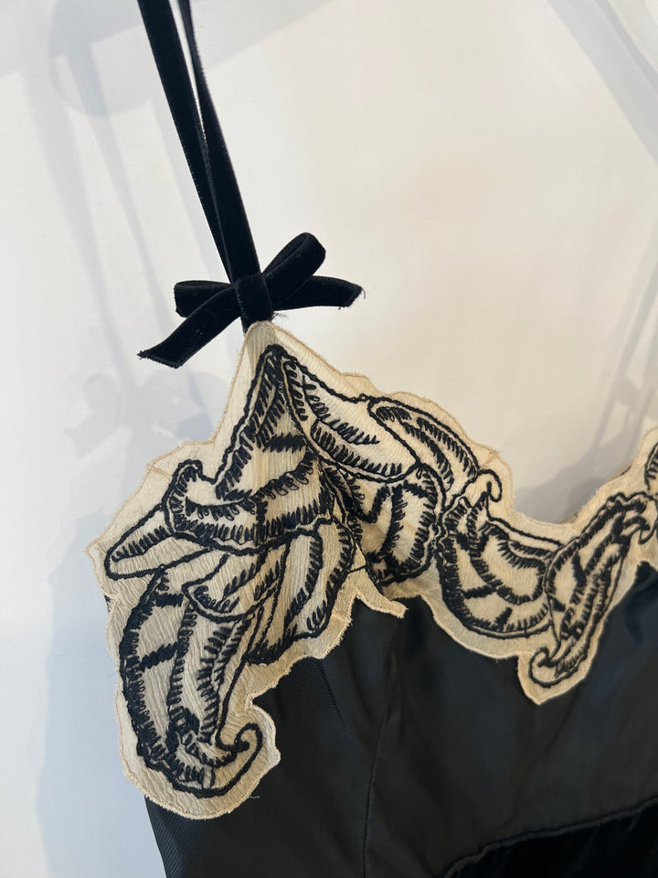 Prada Black Silk Lingerie Top and Midi Skirt Set with Embroidery Details Size IT 42 (UK 10)