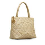 Chanel Medallion Tote Bag White Caviar Gold