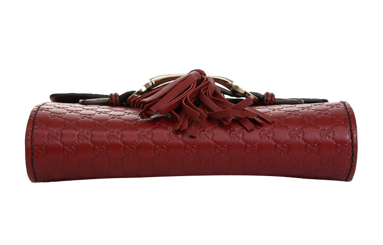 GUCCI Leather Old Flower Logo Embossing Horsebit Chain Single-Shoulder Bag Small Red 449636-BMJ1G-6420