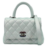CHANEL Coco Extra Mini Top Handle Iridescent Caviar Leather Crossbody Bag Light Blue