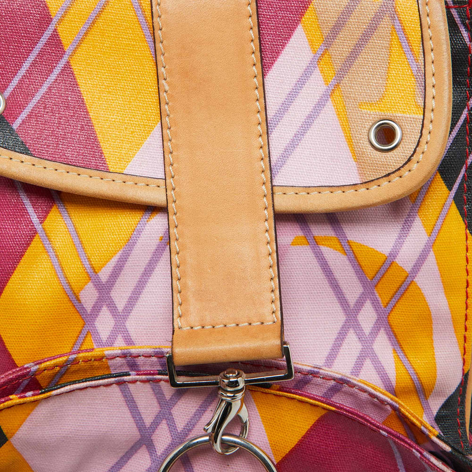 Dior Multicolor Graphic Printed Fabric And Leather Shoulder Bag