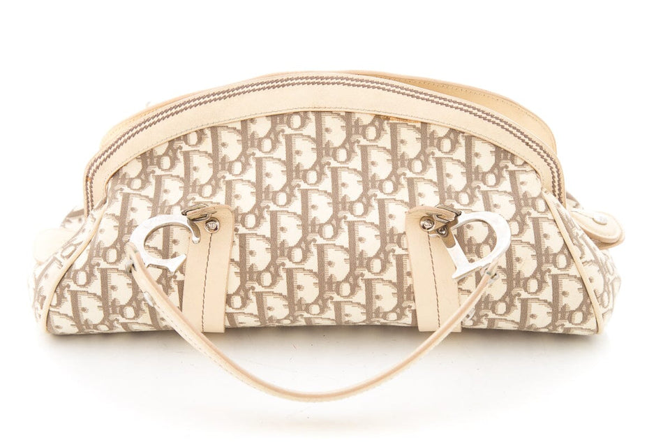 Dior Cream Monogram Canvas Trotteur Bowling Handbag