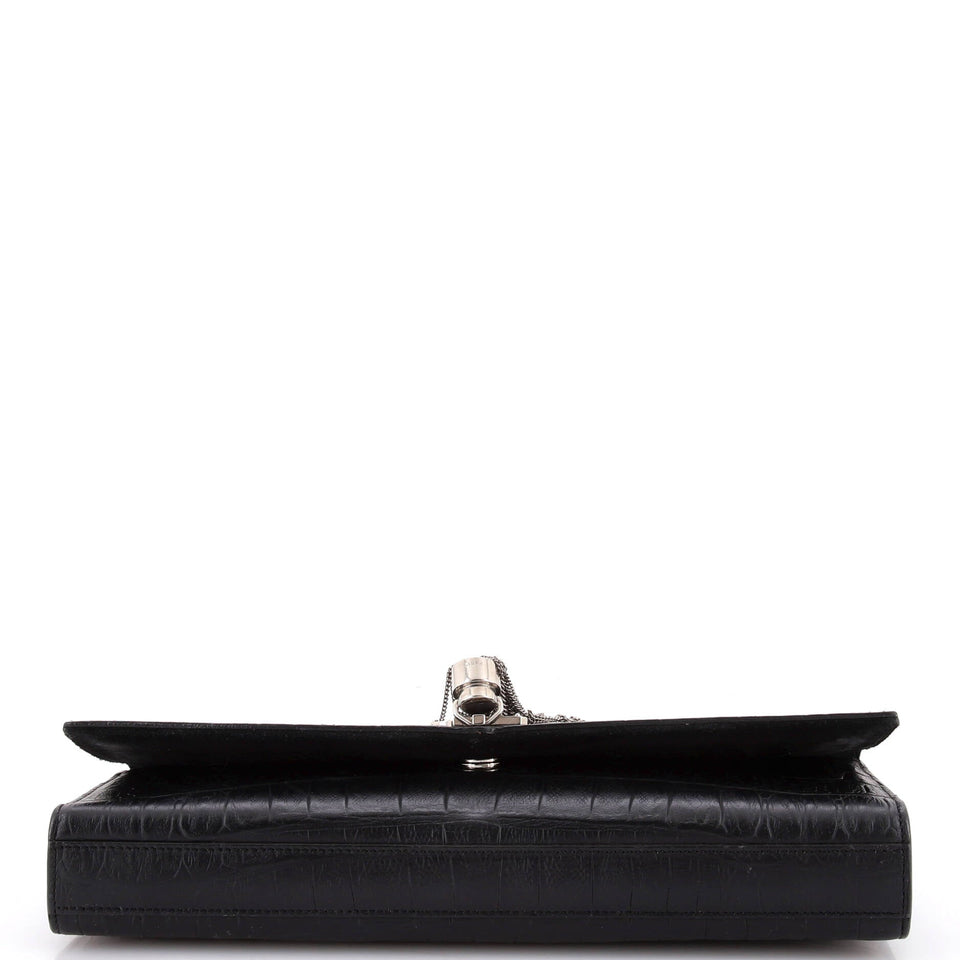 Classic Monogram Tassel Clutch Crocodile Embossed Leather Long