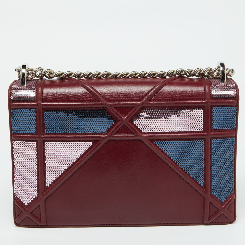 Dior Burgundy Leather And Sequins Medium Diorama Shoulder Bag