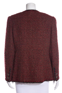 Chanel Red/Black Metallic Fantasy Tweed Blazer SZ 48