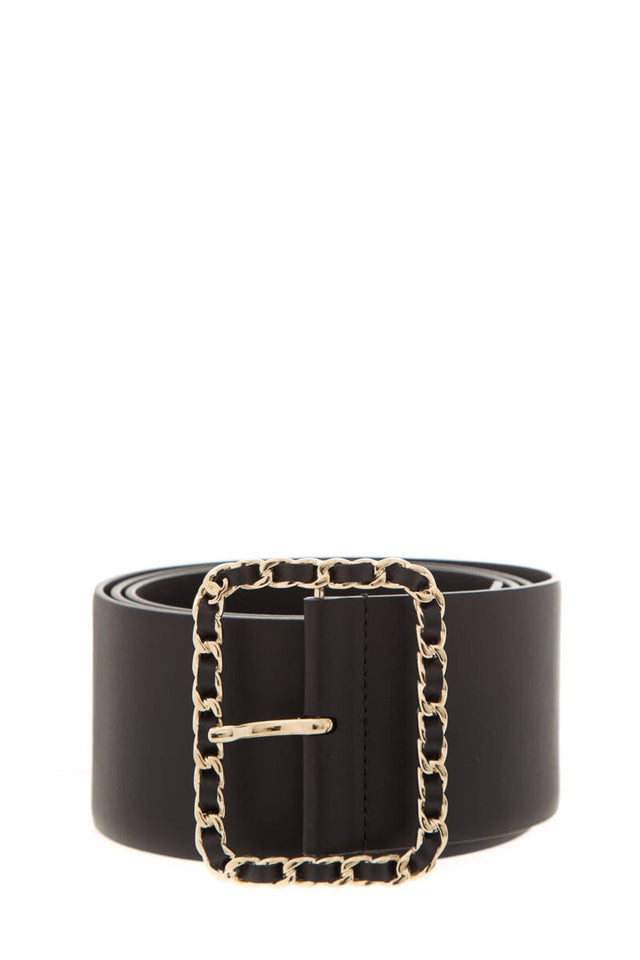 Chanel Black Leather Woven Buckle Wide Belt SZ 95/38