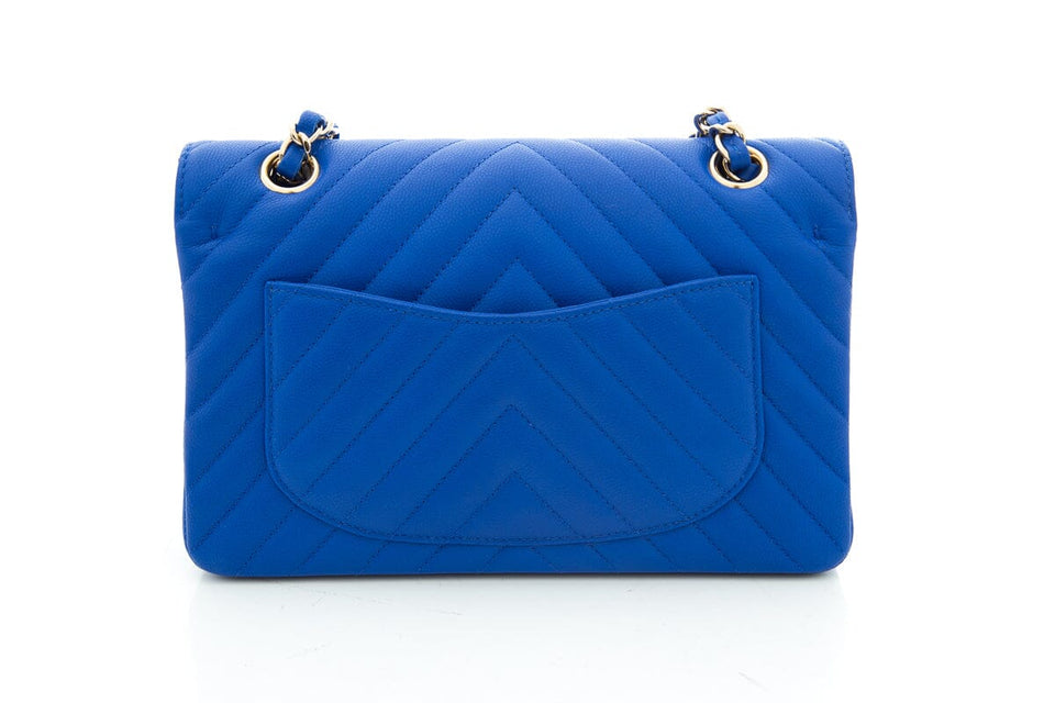 Chanel Electric Blue Matte Caviar Chevron Small Flap CGHW Handbag
