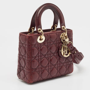 Dior Burgundy Cannage Leather Small Lady Dior My Abcdior Tote