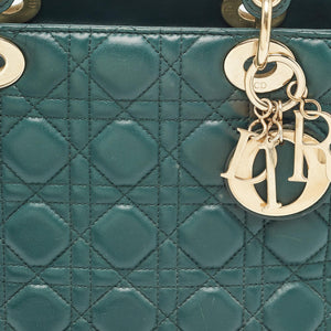 Dior Green Cannage Leather Medium Lady Dior Tote