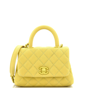 CHANEL Coco Top Handle Bag Quilted Caviar Extra Mini