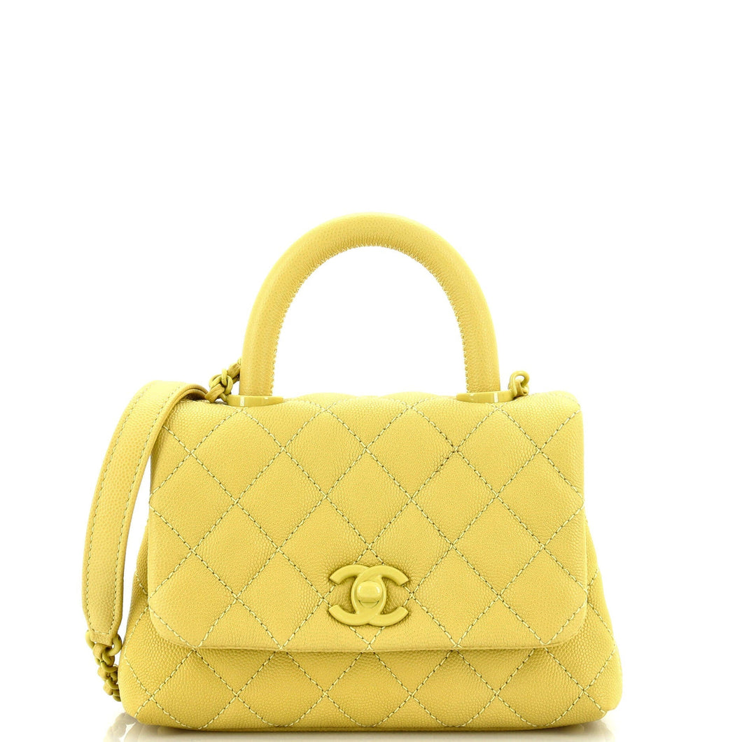 CHANEL Coco Top Handle Bag Quilted Caviar Extra Mini
