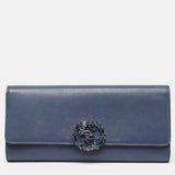 Dark Blue Leather GG Crystals Broadway Clutch