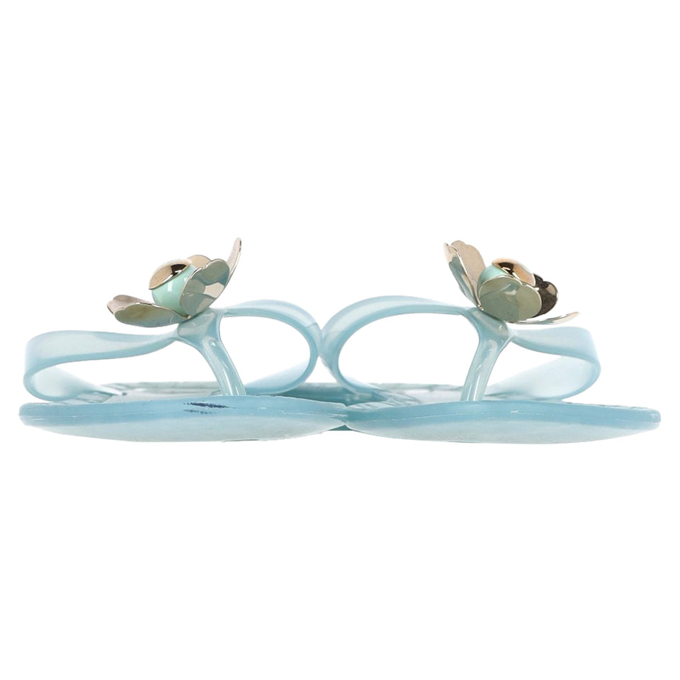 Dior Flower Detail Flip Flops in Light Blue Plastic