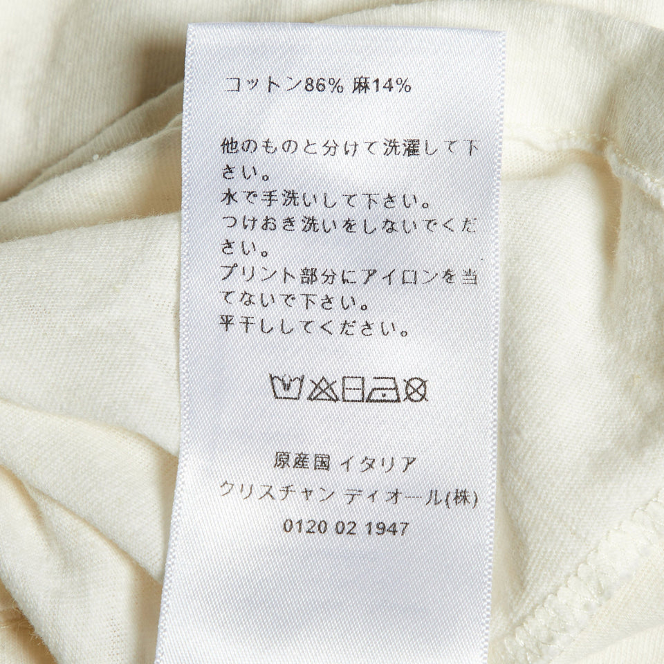 Dior Ivory Slogan Print Cotton & Linen Crew Neck T-Shirt