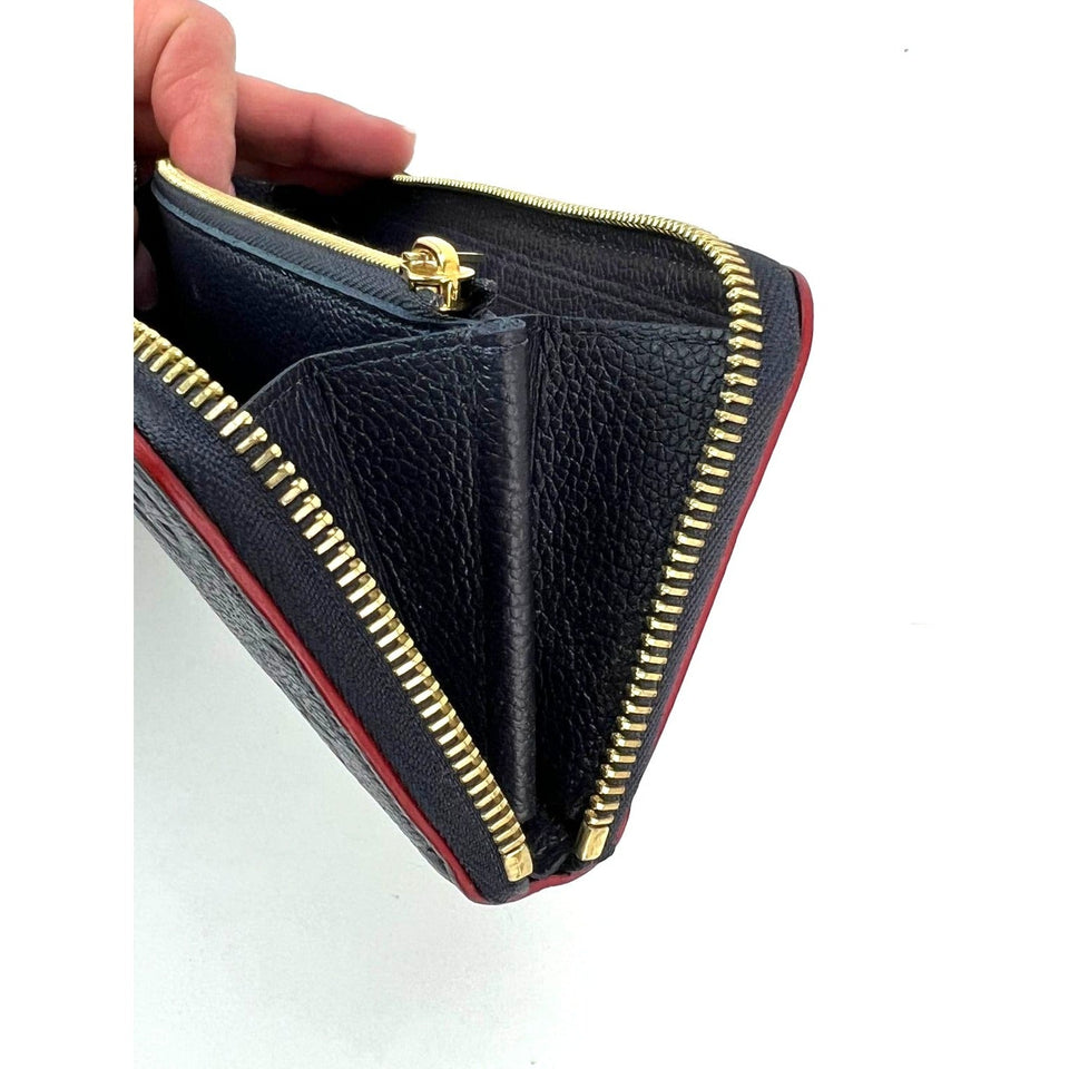 LOUIS VUITTON Clemence Empreinte Leather Blue Wallet Clutch