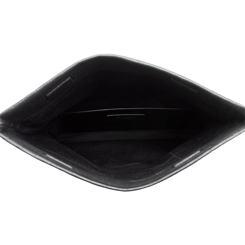 Saint Laurent Croc Embossed Leather West Hollywood Fold Over Clutch