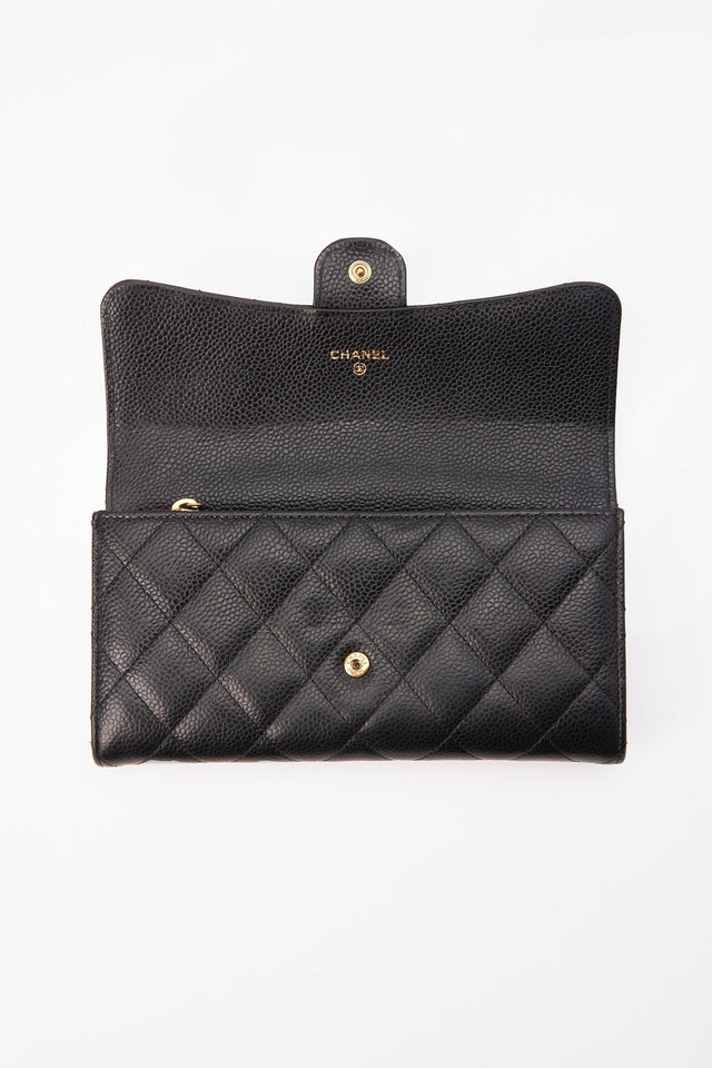 Chanel Black Caviar Leather Wallet With Chanel Box