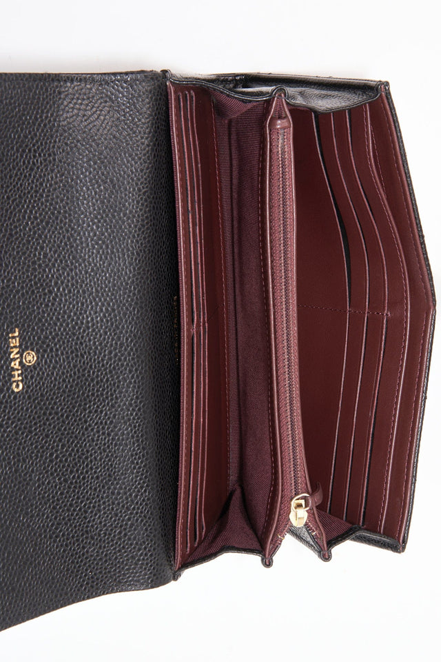 Chanel Black Caviar Leather Wallet With Chanel Box