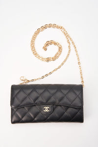 Chanel Black Caviar Leather Wallet With Chanel Box