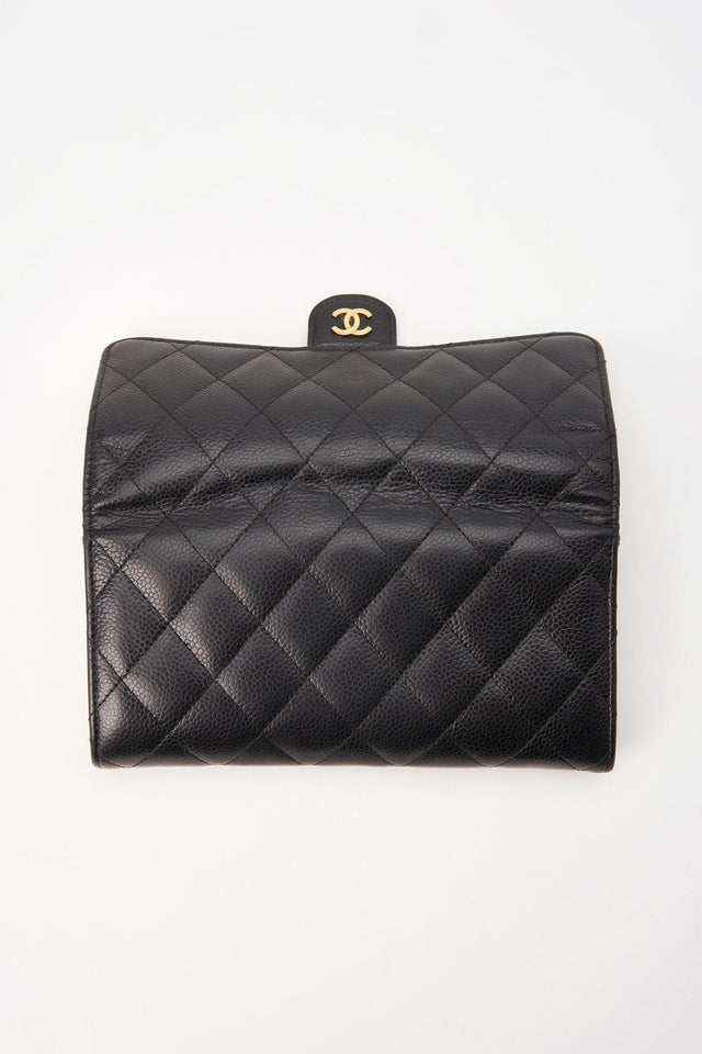 Chanel Black Caviar Leather Wallet With Chanel Box